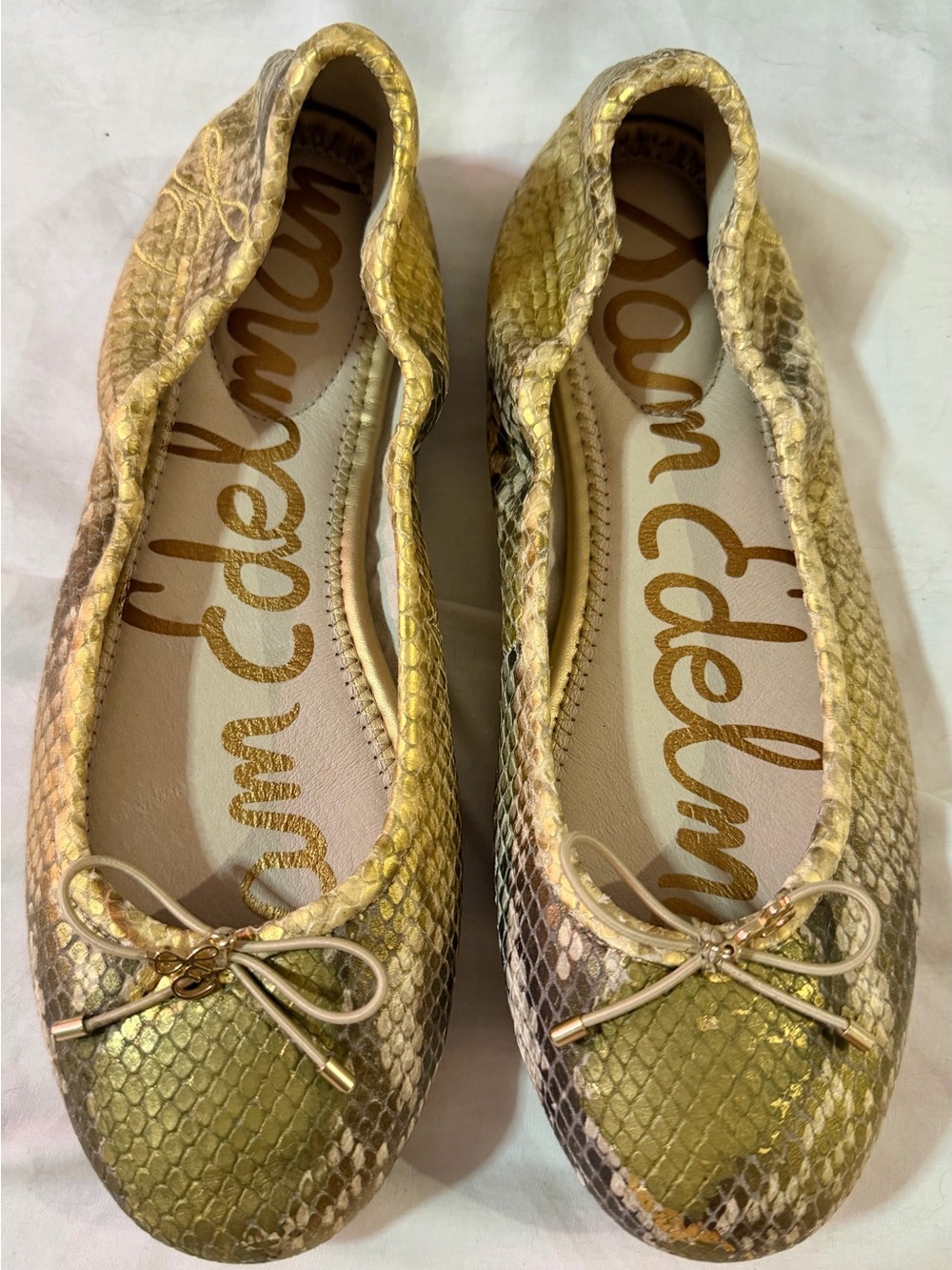 Sam Edelman Wm's Ballet Flat Sz 7 Leather Lined Python Print Felicia Comfort